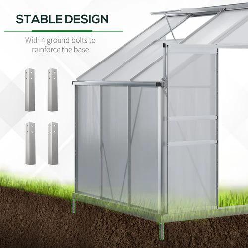 6 x 4ft Polycarbonate Greenhouse Aluminum Roof Vent, Rain Gutter Sliding Door, by Outsunny