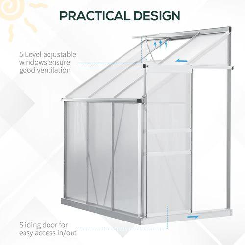 6 x 4ft Polycarbonate Greenhouse Aluminum Roof Vent, Rain Gutter Sliding Door, by Outsunny