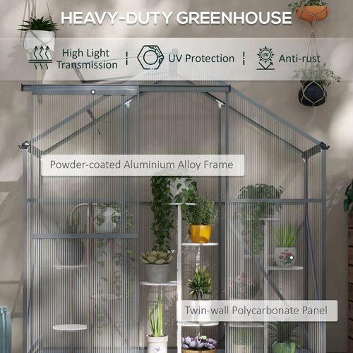 Outsunny 6 x 2.5ft Polycarbonate Greenhouse Aluminium Green House, Dark Grey by Outsunny