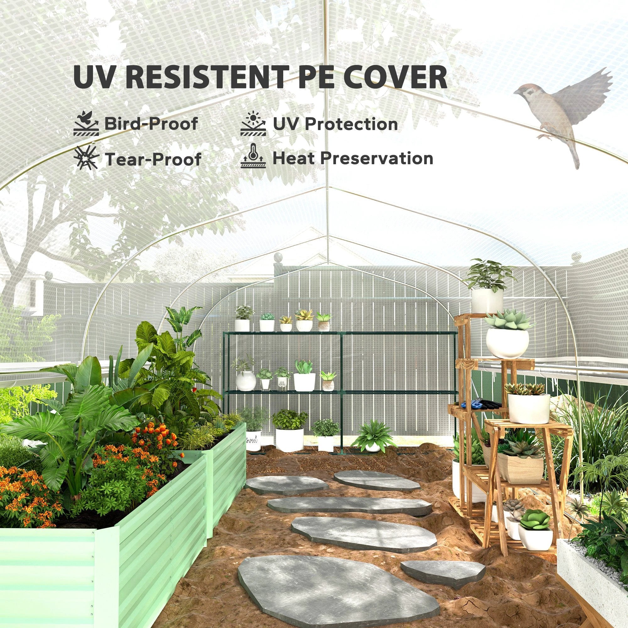 Outsunny Outsunny Polytunnel Greenhouse W/ Roll-up Sidewalls, Mesh Door, 6 x 3 x 2m - Greenhouse
