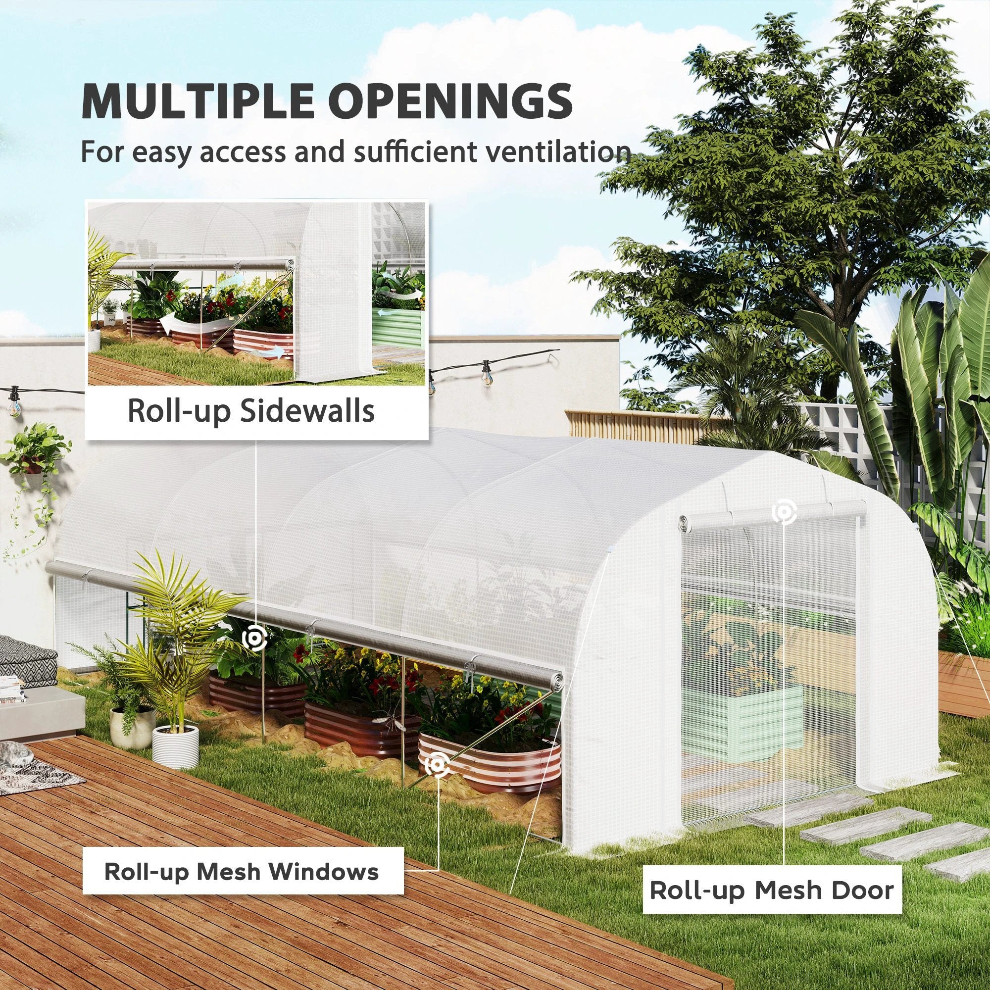 Outsunny Outsunny Polytunnel Greenhouse W/ Roll-up Sidewalls, Mesh Door, 6 x 3 x 2m - Greenhouse