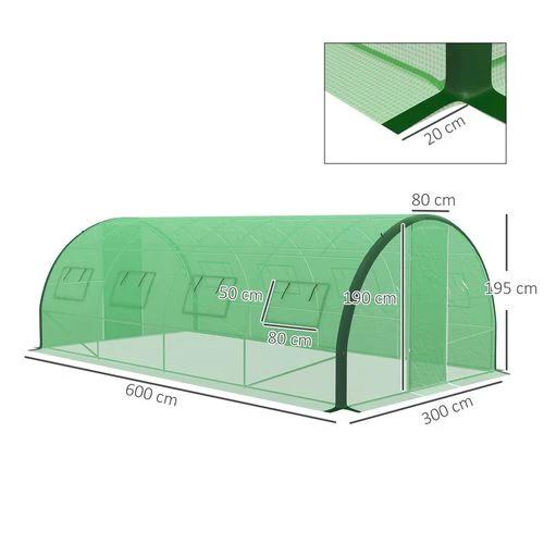 Outsunny Tunnel Greenhouse, Upgraded Structure, Hinged Doors, 6 x 3(m), Green by Outsunny