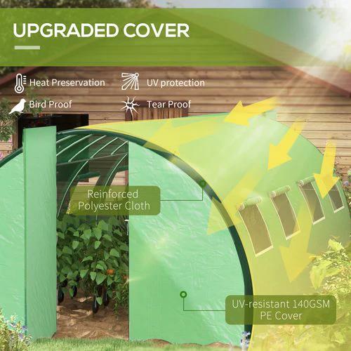 Outsunny Tunnel Greenhouse, Upgraded Structure, Hinged Doors, 6 x 3(m), Green by Outsunny