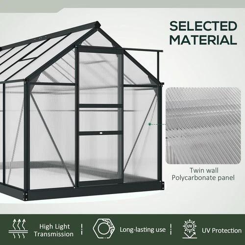 Outsunny Polycarbonate Walk-In Garden Greenhouse Aluminium Frame w/ Slide Door 6 x 10ft - Greenhouse