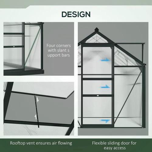 Outsunny Polycarbonate Walk-In Garden Greenhouse Aluminium Frame w/ Slide Door 6 x 10ft - Greenhouse