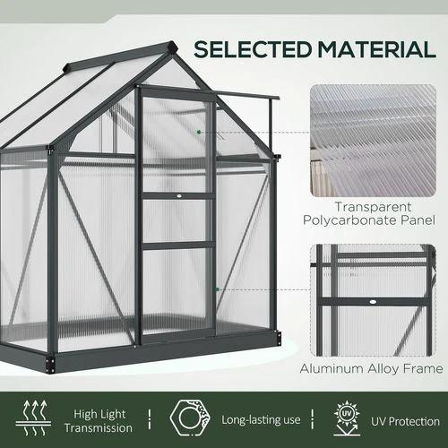 Outsunny Polycarbonate Walk-In Garden Greenhouse Aluminium Frame w/ Slide Door 6 x 4ft - Greenhouse