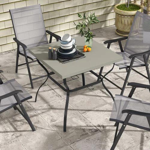 Outsunny Garden Dining Table w/ Umbrella Hole, Dining Table for 4, Grey by Outsunny