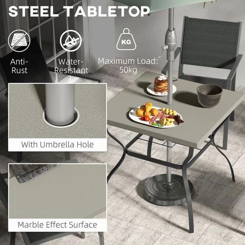 Outsunny Garden Dining Table w/ Umbrella Hole, Dining Table for 4, Grey by Outsunny