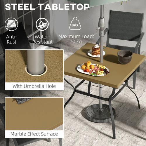 Outsunny Garden Dining Table w/ Umbrella Hole, Dining Table for 4, Grey by Outsunny
