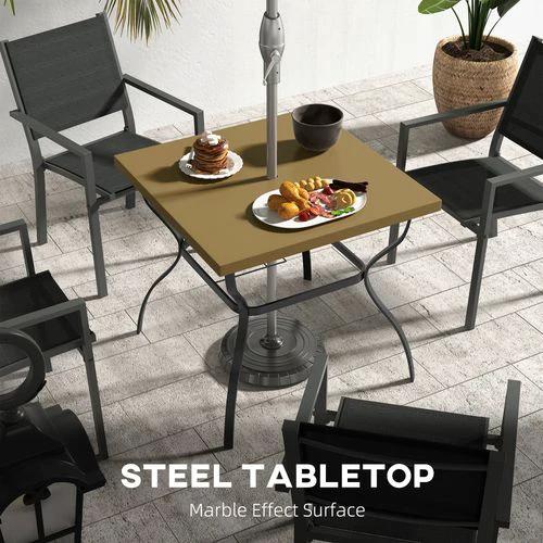 Outsunny Garden Dining Table w/ Umbrella Hole, Dining Table for 4, Grey by Outsunny