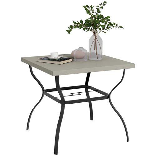 Outsunny Garden Dining Table w/ Umbrella Hole, Dining Table for 4, Grey by Outsunny