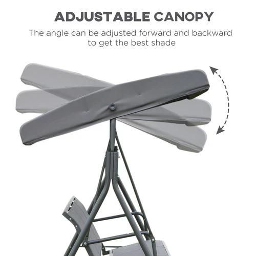 Outsunny 3 Seater Garden Swing Chair Grey Hammock Canopy Patio Outdoor Bench - Hammocks