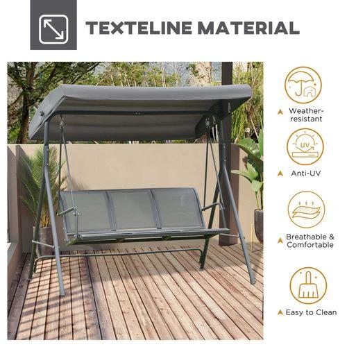 Outsunny 3 Seater Garden Swing Chair Grey Hammock Canopy Patio Outdoor Bench - Hammocks