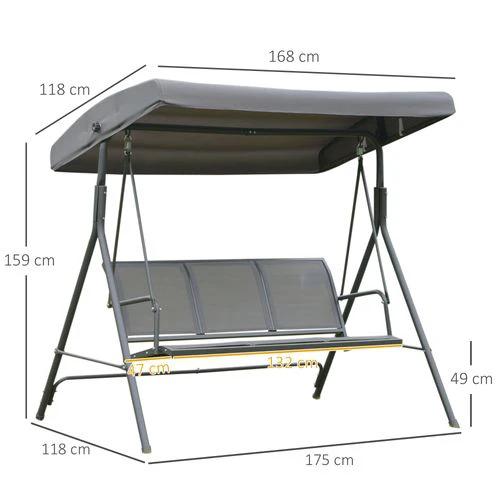 Outsunny 3 Seater Garden Swing Chair Grey Hammock Canopy Patio Outdoor Bench - Hammocks