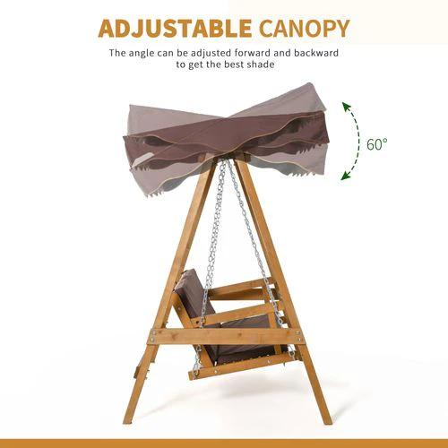 Outsunny 3 Seater Swing Chair & Adjustable Canopy, Wooden Hammock Bench Brown - Hammocks