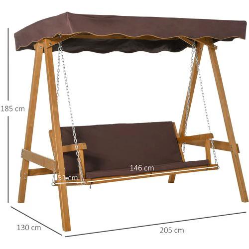 Outsunny 3 Seater Swing Chair & Adjustable Canopy, Wooden Hammock Bench Brown - Hammocks
