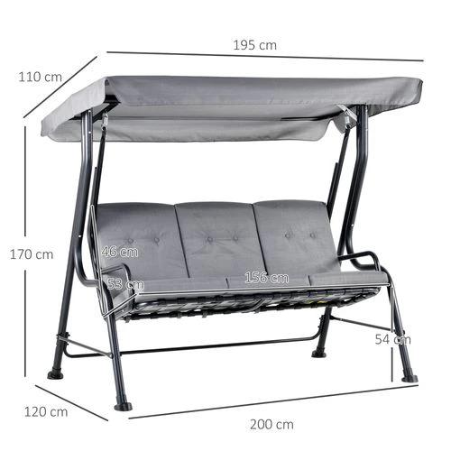 Outsunny 3 Seater Swing Chairs Thick Padded Seat Hammock Canopy Bench Bed - Grey - Hammocks