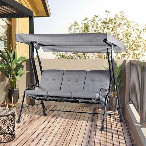 Outsunny 3 Seater Swing Chairs Thick Padded Seat Hammock Canopy Bench Bed - Grey - Hammocks