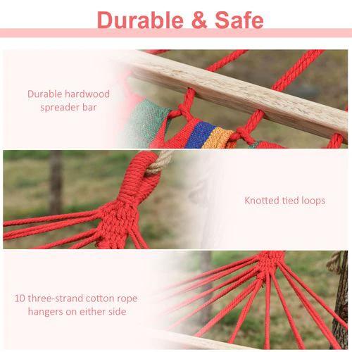 Cotton Hammock Soft Portable Swing Sleeping & Headrest & Side Pocket Chair by Outsunny