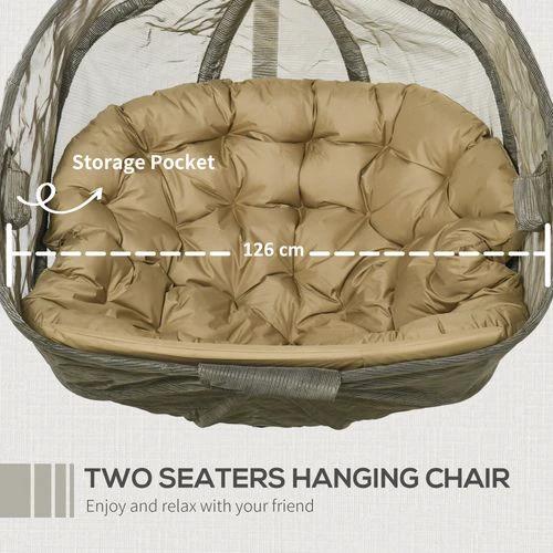 Double Hanging Egg Chair 2 Seaters Swing Hammock w/ Cushion, Brown by Outsunny