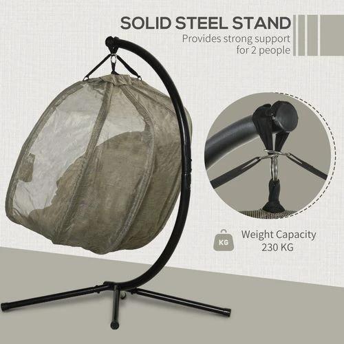 Double Hanging Egg Chair 2 Seaters Swing Hammock w/ Cushion, Brown by Outsunny