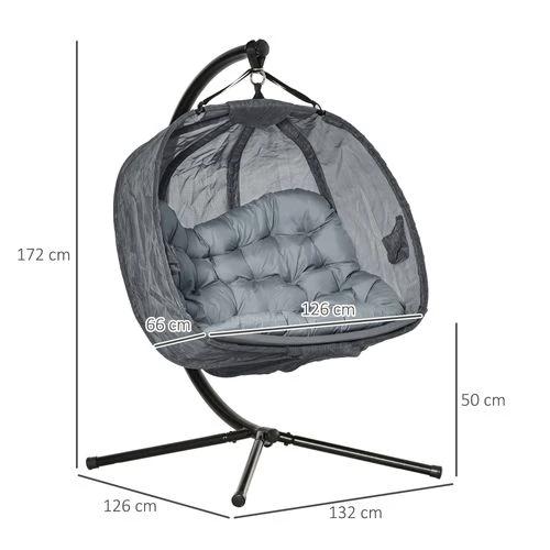 Outsunny Double Hanging Egg Chair 2 Seaters Swing Hammock w/ Cushion, Grey - Hammocks