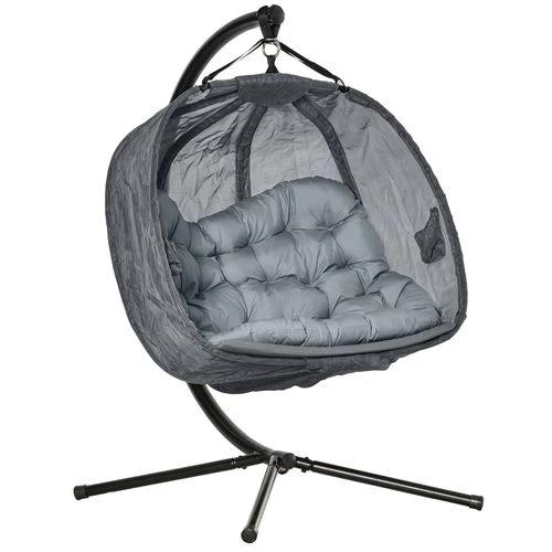 Outsunny Double Hanging Egg Chair 2 Seaters Swing Hammock w/ Cushion, Grey - Hammocks