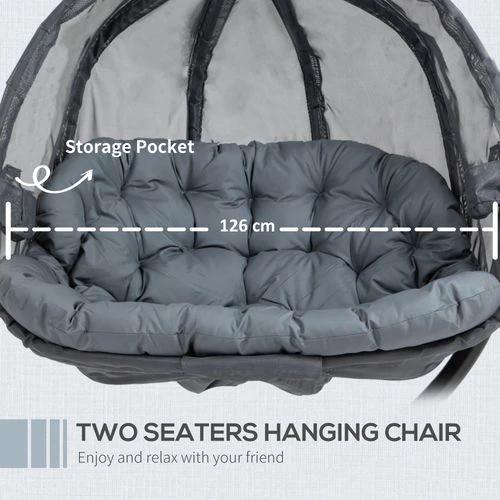 Outsunny Double Hanging Egg Chair 2 Seaters Swing Hammock w/ Cushion, Grey - Hammocks