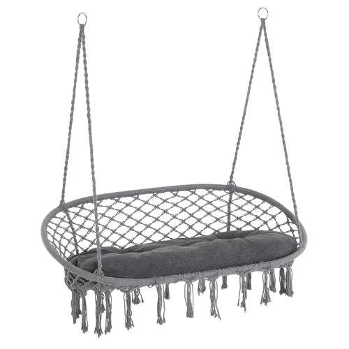 Hanging Hammock Chair Cotton Rope Swing & Metal Frame Large Macrame, Dark Grey by Outsunny