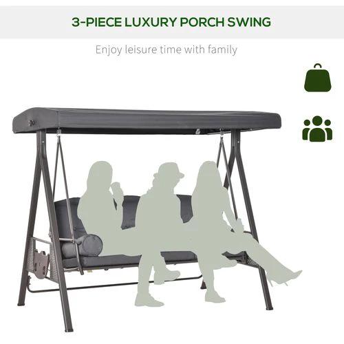 Steel Swing Chair Hammock Garden 3 Seater Canopy w/ Cushions Shelter by Outsunny