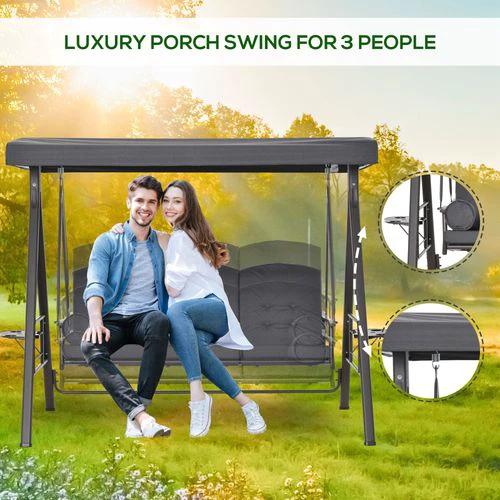 Steel Swing Chair Hammock Garden 3 Seater Canopy w/ Cushions Shelter by Outsunny