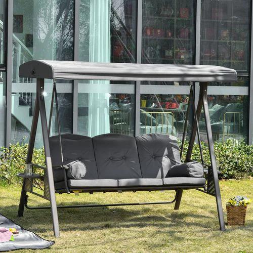 Steel Swing Chair Hammock Garden 3 Seater Canopy w/ Cushions Shelter by Outsunny