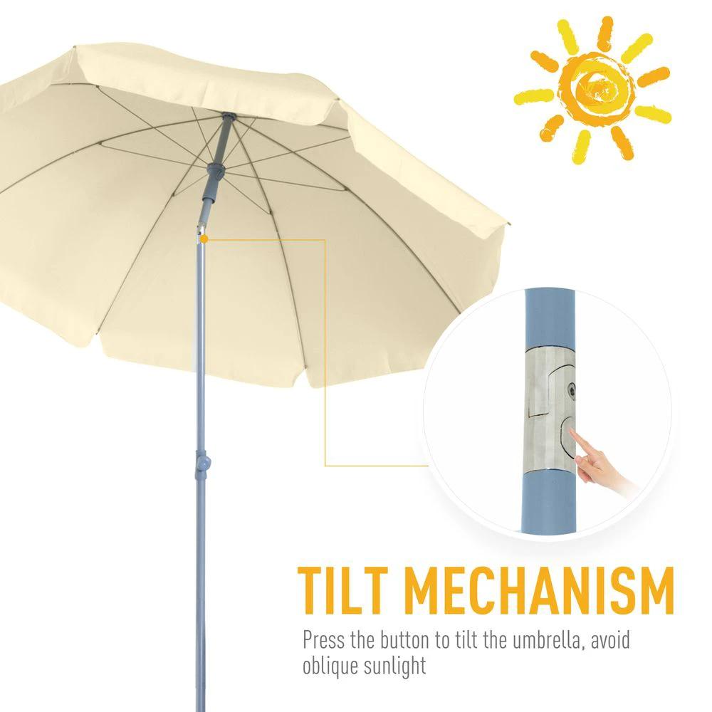 Outsunny 2.2M Tilt Beach Umbrella Parasol-Cream White - Uncategorized Parasol