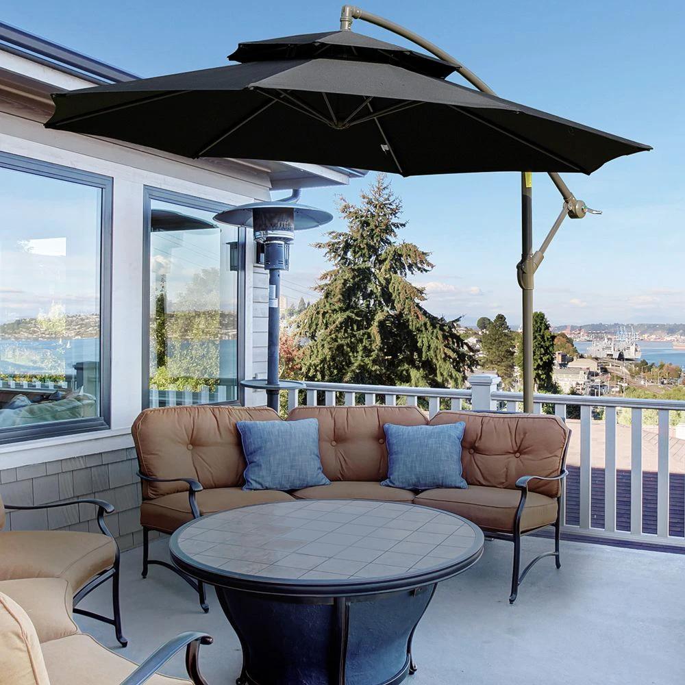 2.7m Banana Parasol Cantilever Handle, Cross Base Black by Outsunny