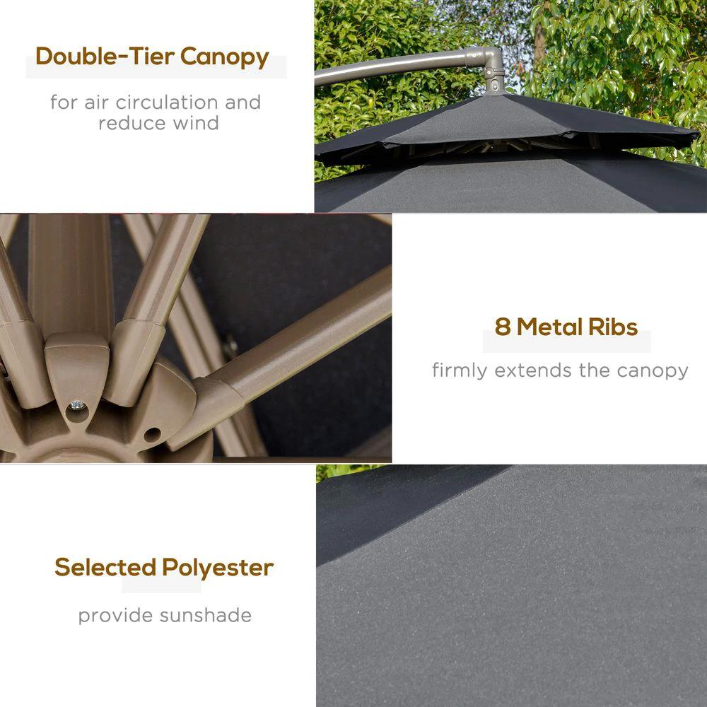 2.7m Banana Parasol Cantilever Handle, Cross Base Black by Outsunny