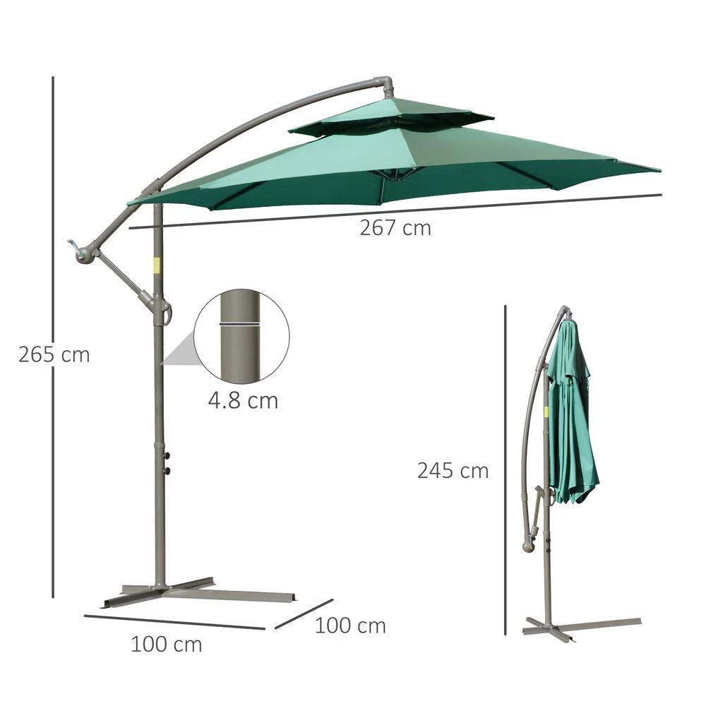 Outsunny 2.7m Banana Parasol Cantilever Umbrella Crank Handle Green - Uncategorized Parasol