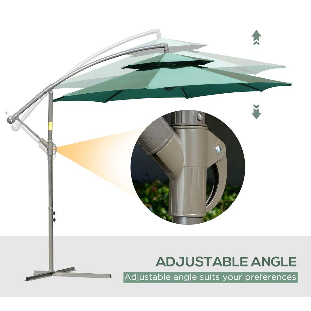 Outsunny 2.7m Banana Parasol Cantilever Umbrella Crank Handle Green - Uncategorized Parasol