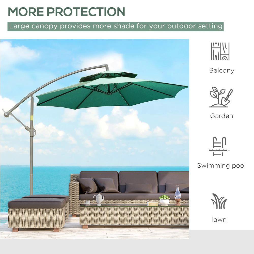 Outsunny 2.7m Banana Parasol Cantilever Umbrella Crank Handle Green - Uncategorized Parasol