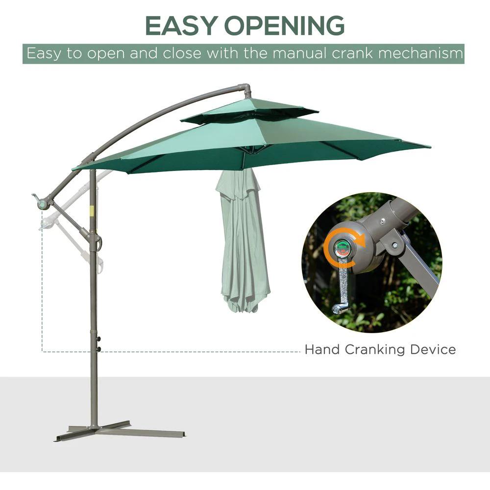 Outsunny 2.7m Banana Parasol Cantilever Umbrella Crank Handle Green - Uncategorized Parasol