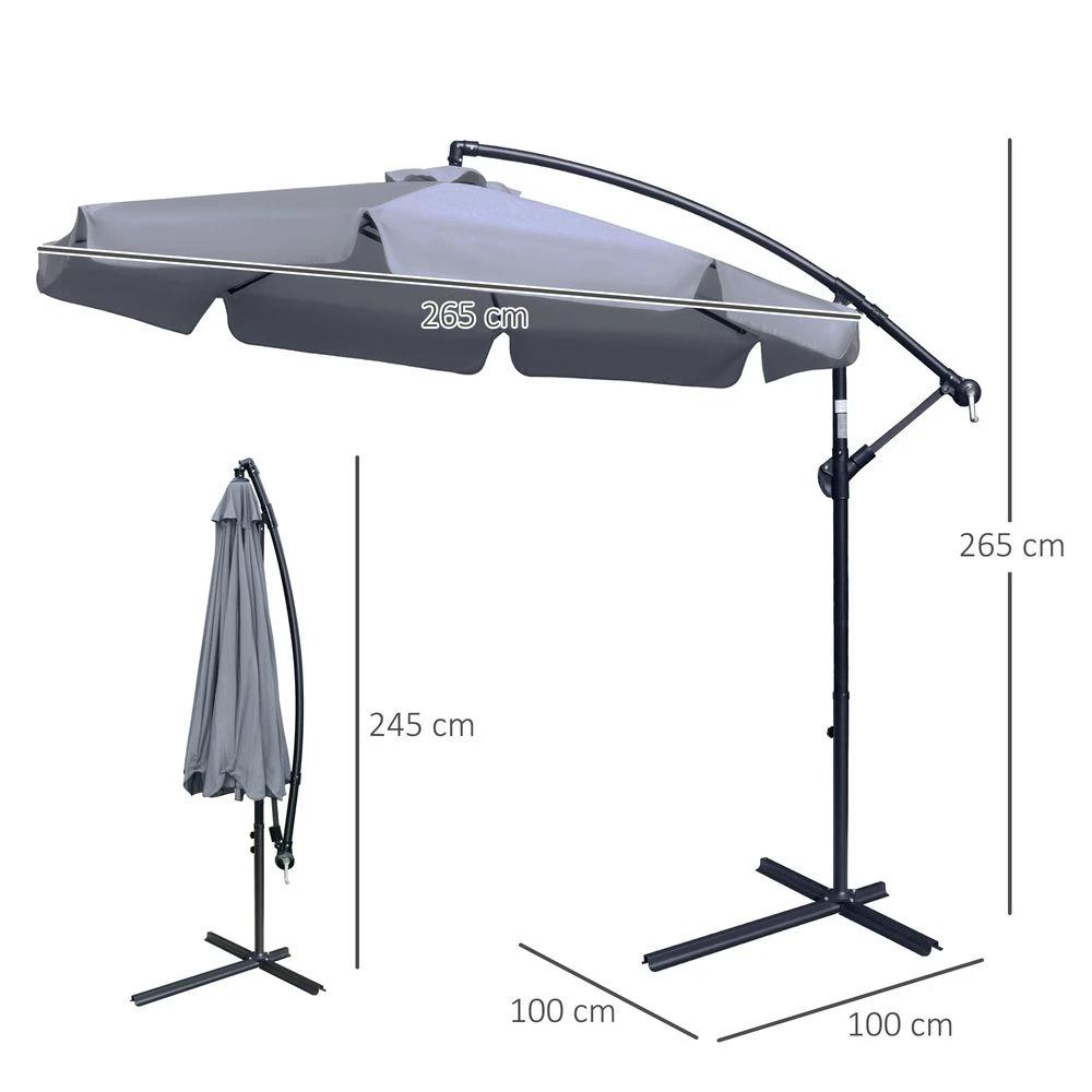 2.7m Banana Parasol Cantilever Umbrella with Crank Dark Grey by Outsunny
