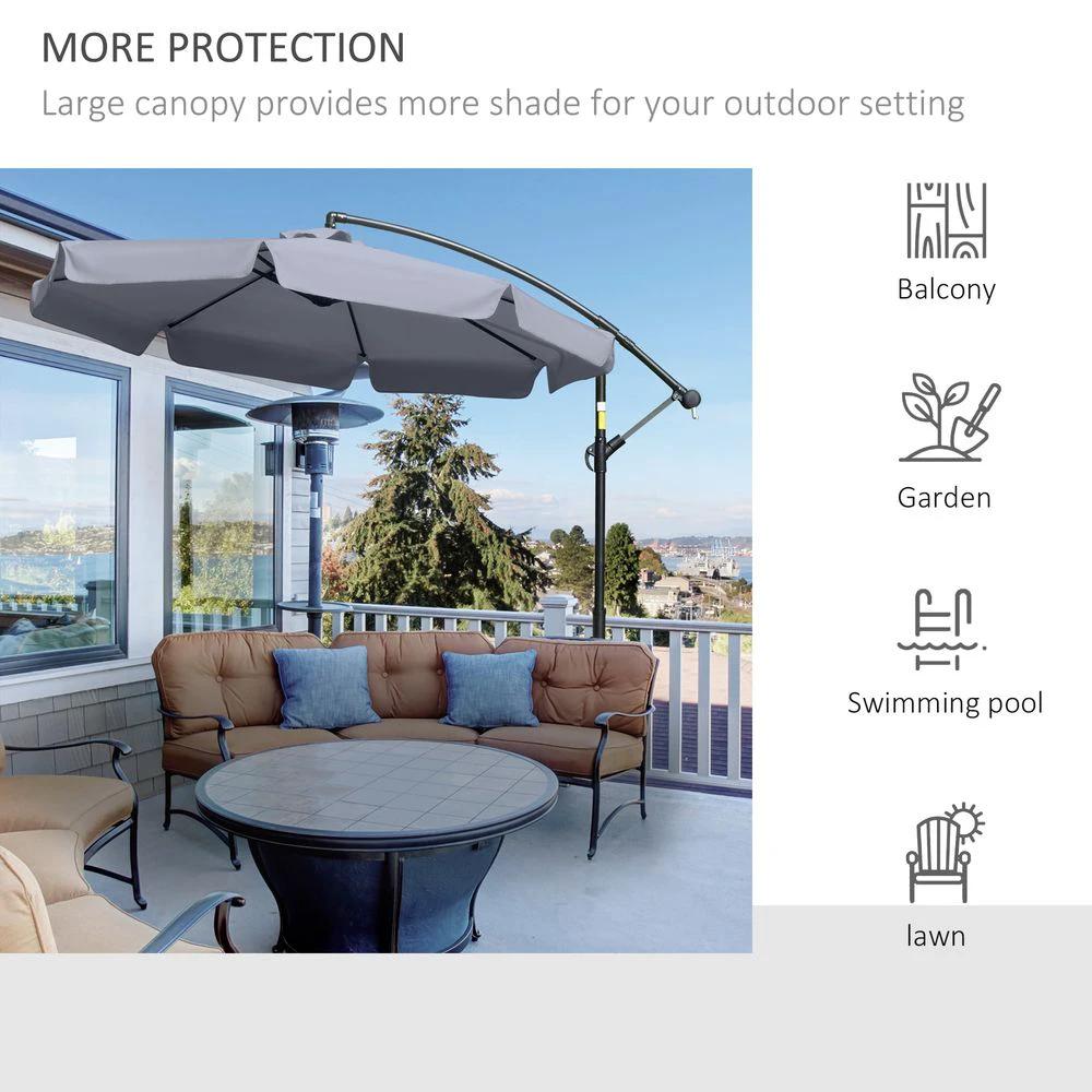 2.7m Banana Parasol Cantilever Umbrella with Crank Dark Grey by Outsunny