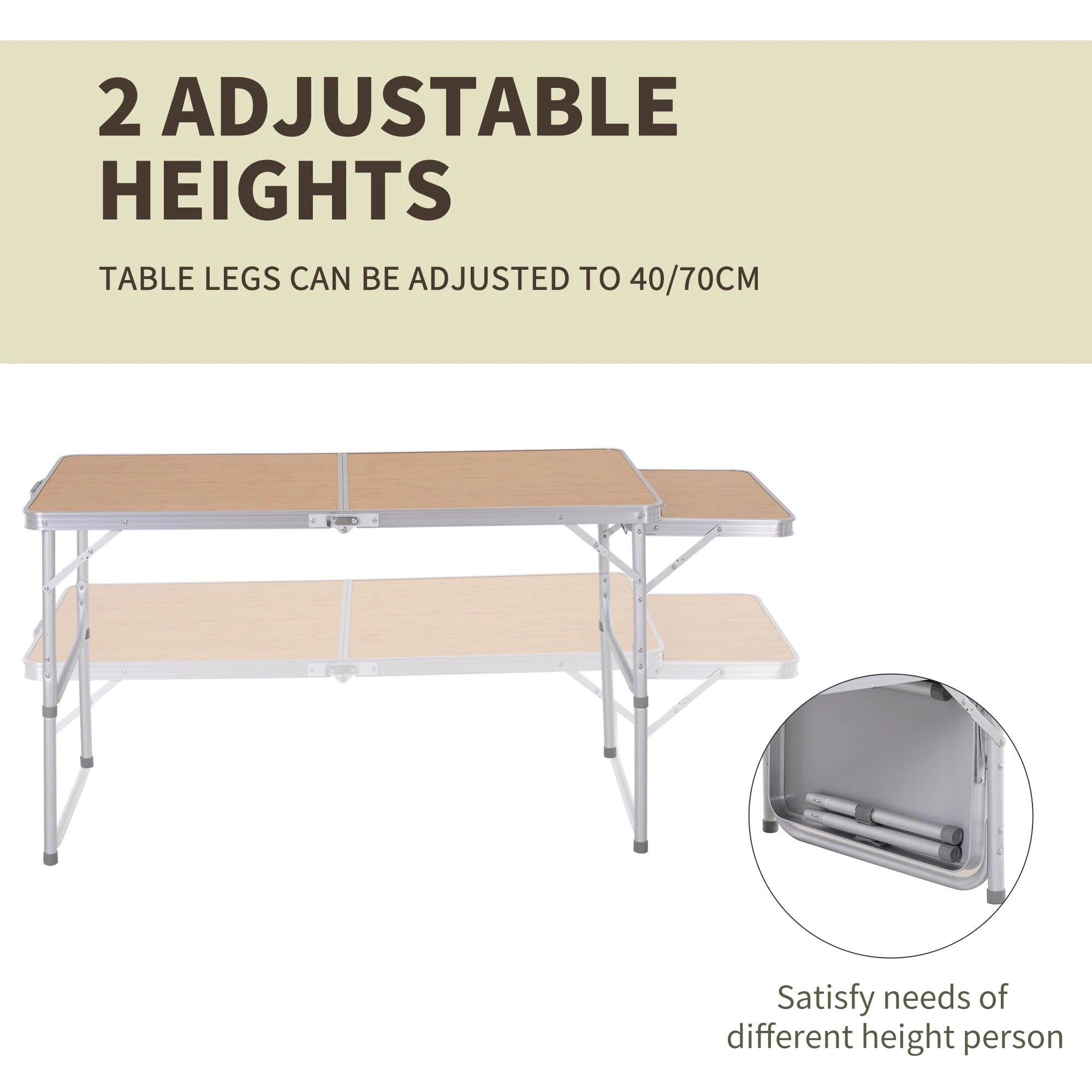 Outsunny Outsunny 3ft Aluminium Picnic Table w/Side Desktop Outdoor BBQ Party Portable - Picnic Tables