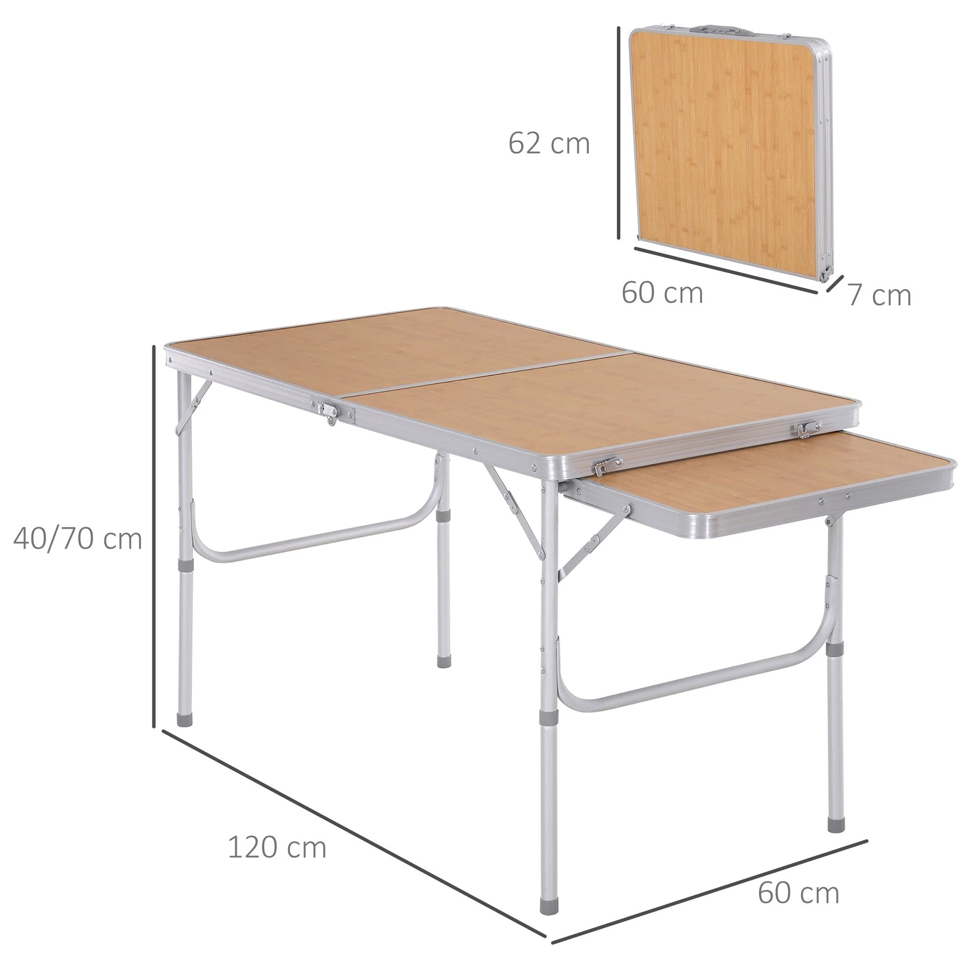 Outsunny Outsunny 3ft Aluminium Picnic Table w/Side Desktop Outdoor BBQ Party Portable - Picnic Tables