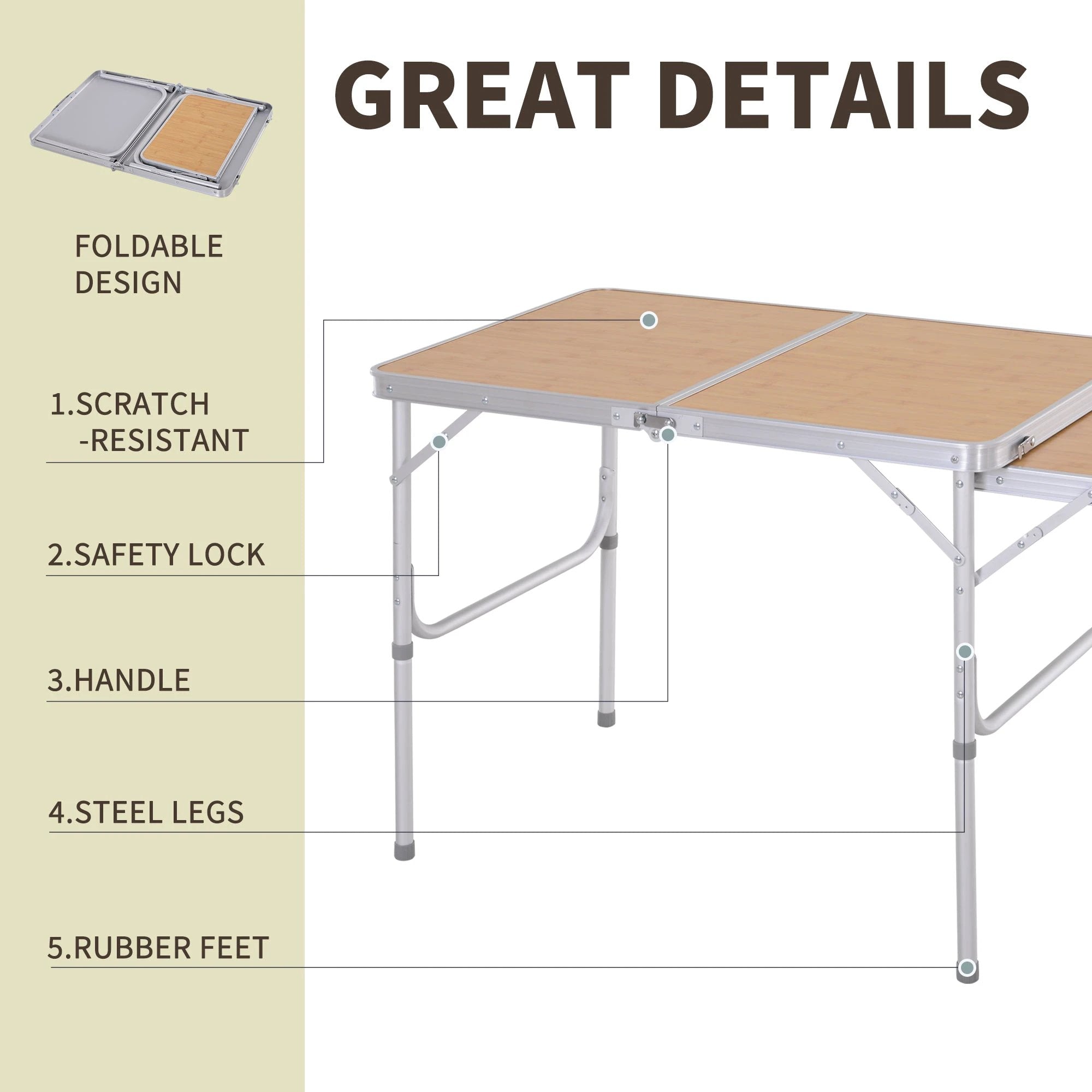 Outsunny Outsunny 3ft Aluminium Picnic Table w/Side Desktop Outdoor BBQ Party Portable - Picnic Tables