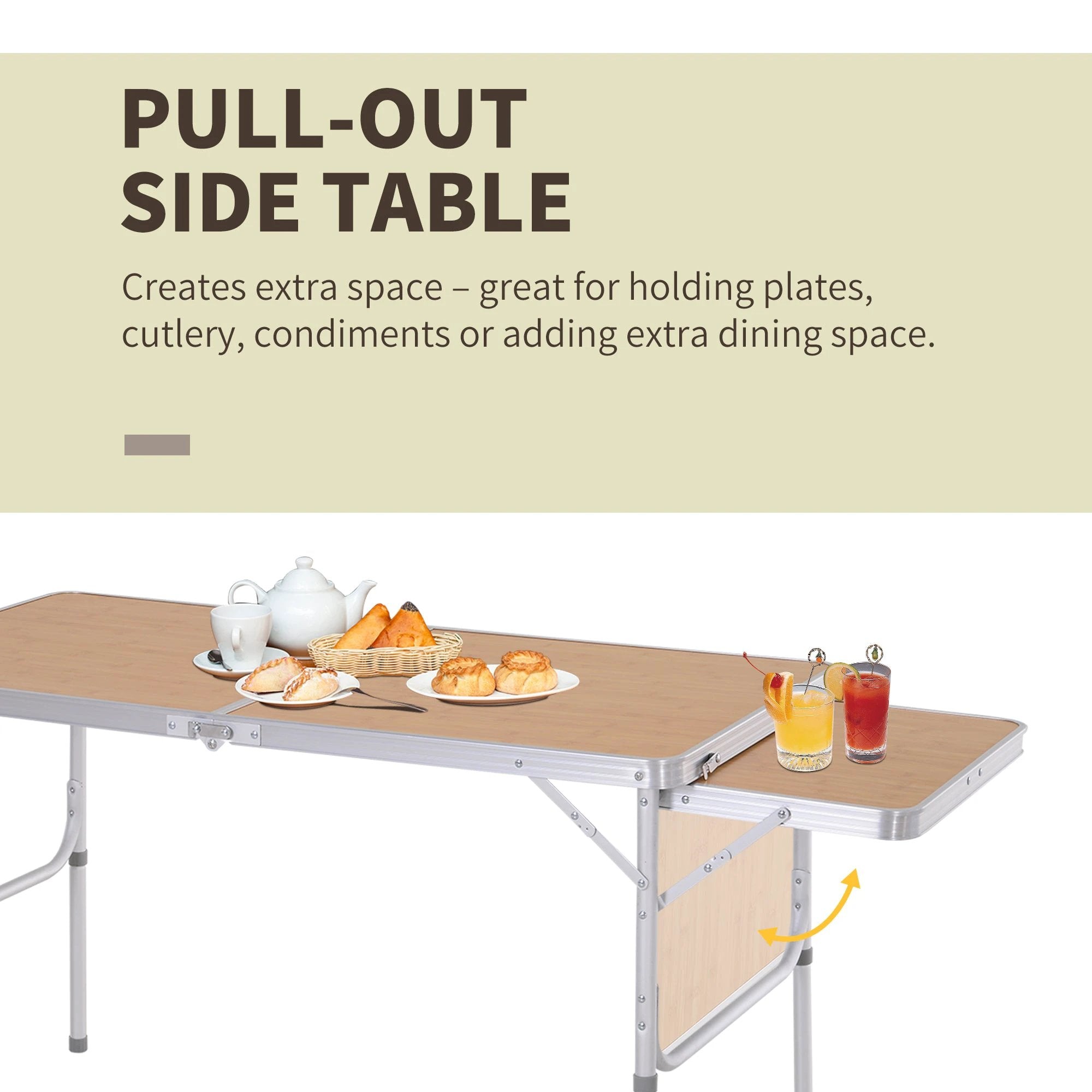 Outsunny Outsunny 3ft Aluminium Picnic Table w/Side Desktop Outdoor BBQ Party Portable - Picnic Tables