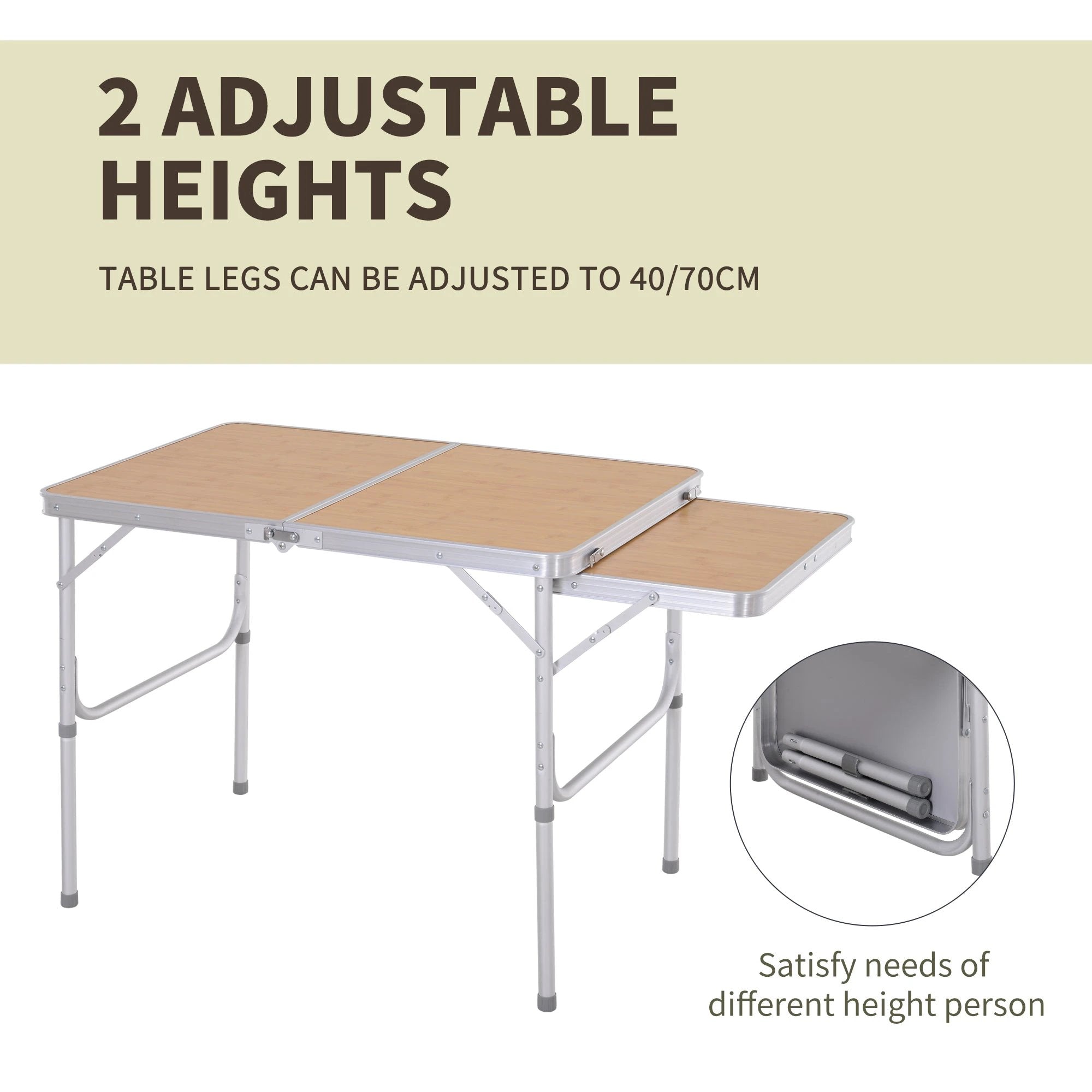 Outsunny Outsunny 3ft Aluminium Picnic Table w/Side Desktop Outdoor BBQ Party Portable - Picnic Tables