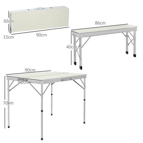 Outsunny Camping Picnic Table and 2 Benches Folding Aluminium Garden Table Set by Outsunny