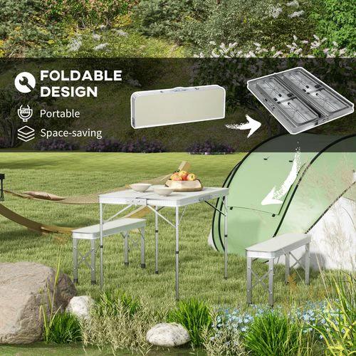 Outsunny Outsunny Camping Picnic Table and 2 Benches Folding Aluminium Garden Table Set - Picnic Tables