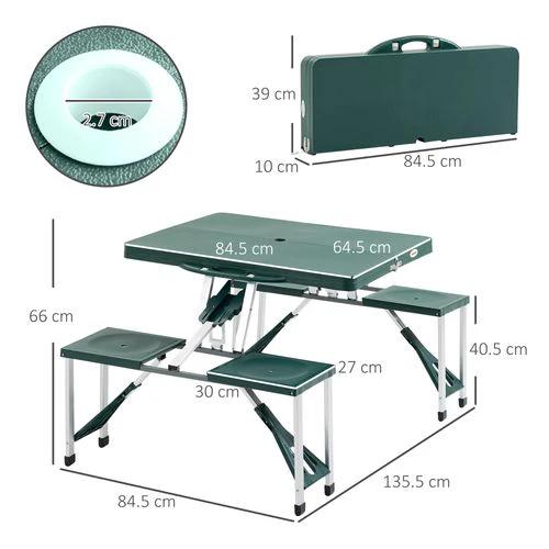 Picnic Table Chair Set 4 Seat Aluminium PP W/ 2.7cm Umbrella Hole by Outsunny