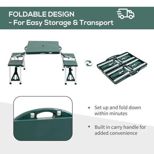 Picnic Table Chair Set 4 Seat Aluminium PP W/ 2.7cm Umbrella Hole by Outsunny